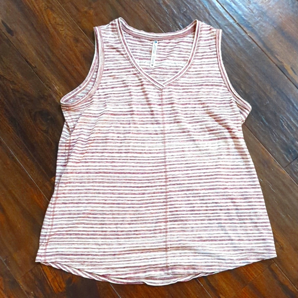 KUHL Aria Striped V-Neck Tank Top Maroon/White